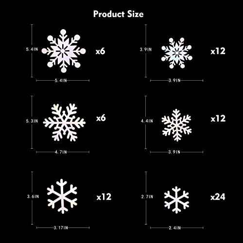 pinkblume 72pcs Iridescent White 3D Snowflake Wall Stickers Holographic Snowflakes Wall Decals for Winter Wonderland Christmas Frozen Nursery Xmas Showcase Window Wall Art Decor