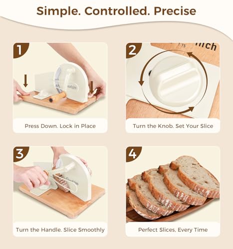 SOWKIPE Cream Manual Bread Slicer with Adjustable Thickness, Clear Cover for Sourdough & Baked Goods