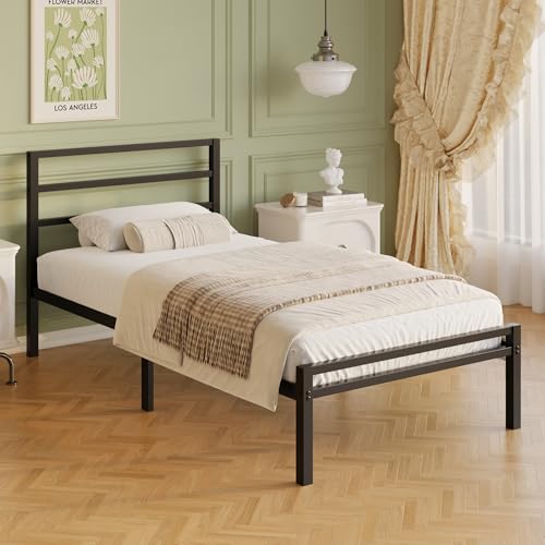 Lutown-Teen 12 Inch Twin Bed Frame with Headboard & Footboard - Sturdy Metal Platform Bed for Kids & Teens