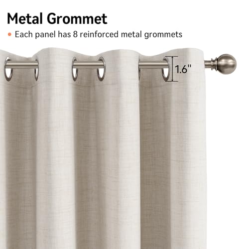Alba Beige Blackout Linen Curtains 84 Inch Long 2 Panels Set - Light-Blocking Window Treatment