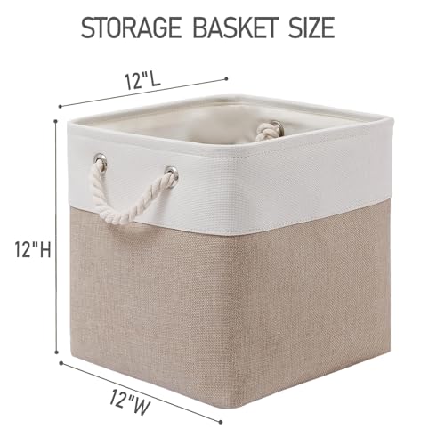 White & Beige 12x12 Inch Collapsible Cube Storage Bins - 6 Pack Organizer