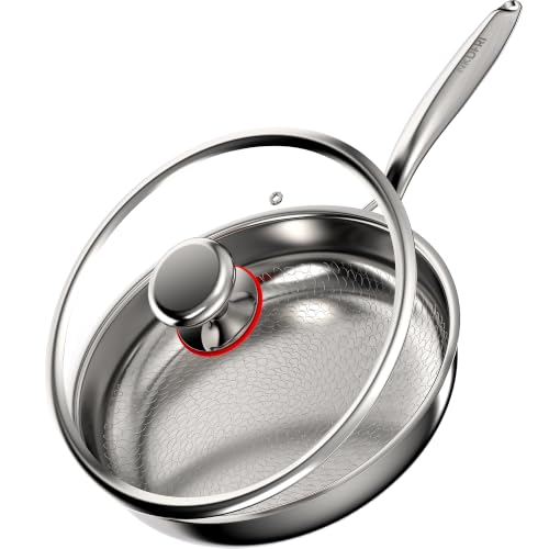 12 Inch Titanium Hammered Frying Pan with Lid - Nonstick & Oven Safe