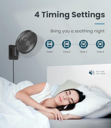 LEMOSTAR 8 Inch Black Wall Mount Fan with Remote, Oscillating, 4 Speeds, Timer