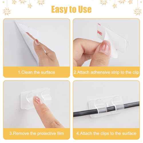 Brightown Christmas Light Clips, 30 Hooks for Outdoor String Lights and 35 Adhesive Strips, String Light Hooks for Indoor Outdoor String Lights Christmas Decor Wall Fireplace Ceiling