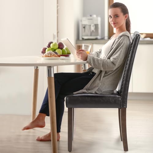 Dining Chairs Set of 2 - Brown PU Leather Kitchen Chairs - DUMOS