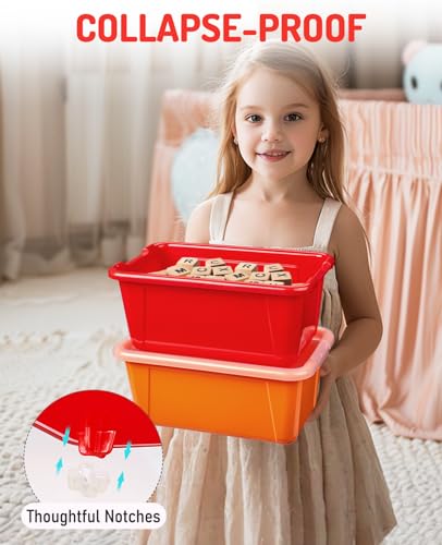 Colorful 6 Quart Stackable Plastic Storage Bins with Lids - Set of 6
