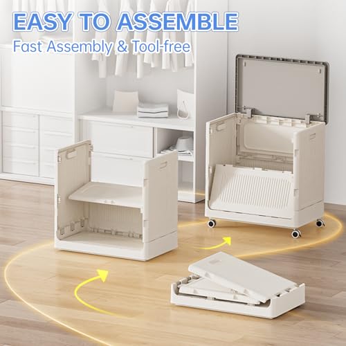 Large Storage Bin with Lid and Wheels - 130 QT Cream White Toy Organizer