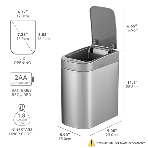 Ninestars Small Automatic Motion Sensor Bathroom Trash Can, 1.8