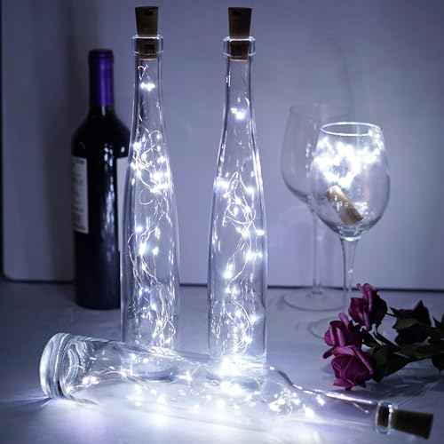 Wine Bottle Lights 20 LEDs Cork Lights Waterproof Battery (Included) Operated Fairy Mini String Lights for DIY Jar Indoor Bedroom Party Wedding Christmas Decor Pack of 4(Cool White)