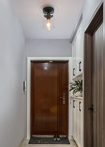 Pathson Industrial Ceiling Light Fixture with Glass Shade, 1-Light Flush Mounted Pendant Lighting Chandelier for Hallway Loft Kitchen Bar Close to Ceiling