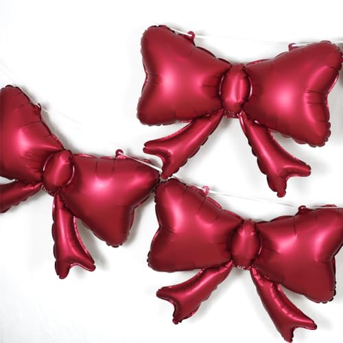 Burgundy Red Bow Balloons 6pc Matte Metallic Bow Tie Foil Balloons (Variation: Burgundy Red) - Party Era