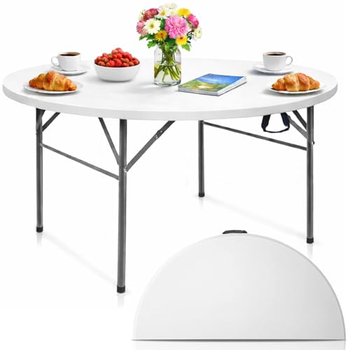 4 Ft Folding Round Plastic Table - Heavy-Duty Indoor/Outdoor Dining & Event Table