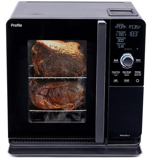 GE Profile™ Smart Indoor Pellet Smoker, with Active Smoke Filtration, 5 Smoke Control Settings, WiFi Connected, Electric, Countertop BBQ Appliance, Black