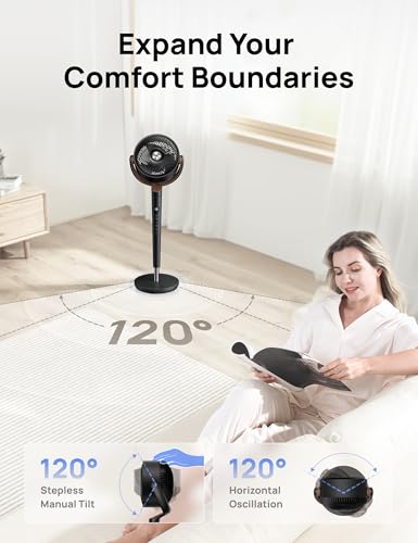 Dark Gray 42-Inch Oscillating Pedestal Fan with 9 Speeds & Remote - Quiet Floor Cooler