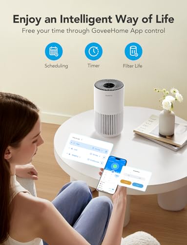 GoveeLife Smart Mini Air Purifier for Bedroom - White, App & Alexa Control