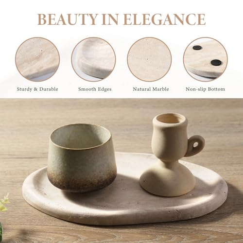 Travertine Yellow Cloud-Shaped Marble Vanity Tray for Jewelry Perfume & Keys - 10x7 Inches