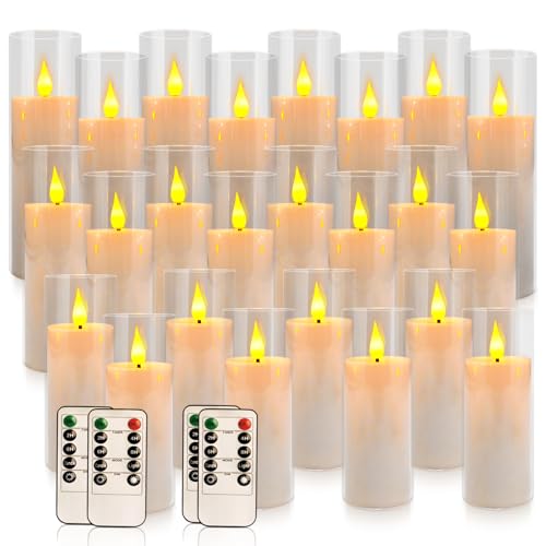 CAKETYCG White 24-Pack Acrylic LED Flameless Candles with Remote - Flickering, Safe Indoor & Outdoor Decor