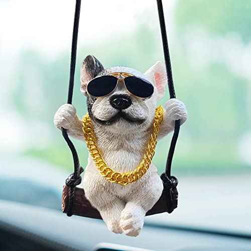 Swinging Dog Car Hanging Ornament, Cute Bulldog Car Mirror Hanging Accessories, Rear View Mirror Accessories Automotive Interior Decorations for Women/Men, Small Gifts