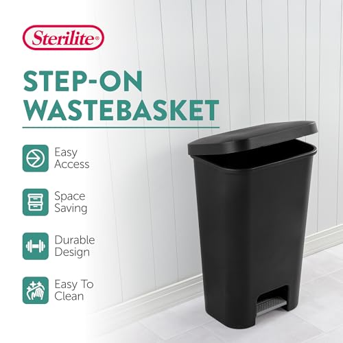 Sterilite 11.9 Gal Rectangular Step-On Wastebaskets 4 Pack Black Kitchen & Office