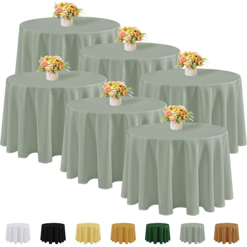 Fitable 6 Pack Sage Green Round Tablecloths - 120 Inch Diameter, Premium Polyester