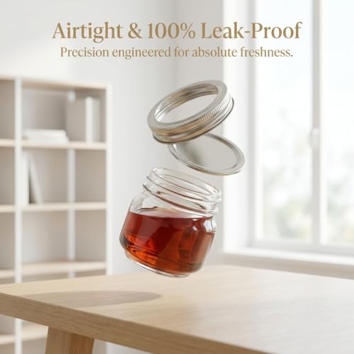 Peokuaey 8oz Mason Jars with Airtight Silver Lids - 30 Pack Small Glass Jars Set with Labels, Twine & Mesh Bags - Wide Mouth Canning Jars for Favors & Crafts
