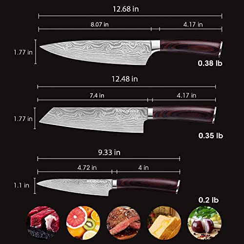 Japanese Knife Set 3 Pieces with Sheaths - Silver Variation