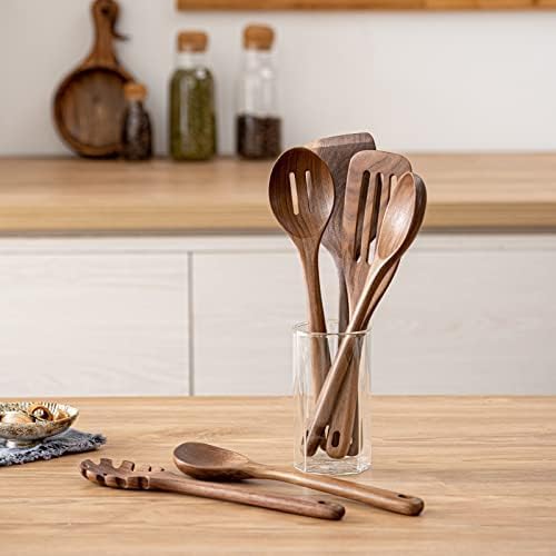 12-Inch Black Walnut Wooden Cooking Spoons Set - Natural Handcrafted Kitchen Utensils