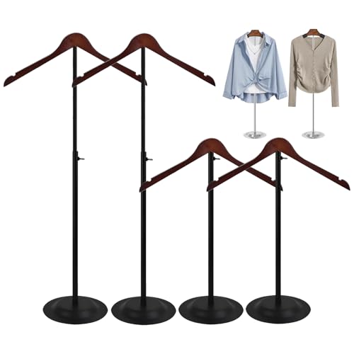 Adjustable T Shirt Display Stand with Wooden Hanger - Black, Pack of 4