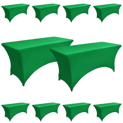 ZarzaaSik 10-Pack 4ft Spandex Table Covers for Rectangular Folding Tables - Wrinkle Resistant Stretch Tight Table Cloths - Fitted Table Protector for Parties, Trade Shows, Banquet, and Wedding