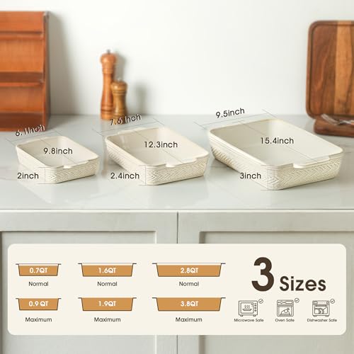 ArteBake Beige Ceramic Casserole Dish Set of 3 Oven-to-Table Bakeware