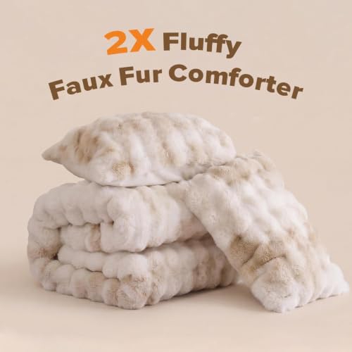 YIKUSH Tie-Dye White Faux Fur Comforter Set - California King, 3 Pieces