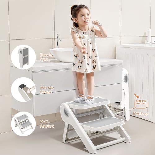 MoreFeel Gray Foldable Toddler Step Stool for Potty Training & Bathroom Sink