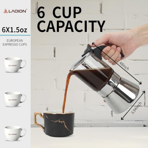 Stovetop Espresso Maker 6-Cup Silver Moka Pot for Induction Cooktops