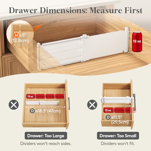 Lifewit 5-Inch Adjustable Drawer Dividers - 8 Pack, Deep Closet & Clothes Organizer (5"H, 11.5-18.5"L)