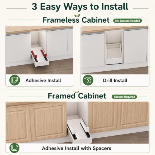 Fokyfok Expandable Pull Out Cabinet Organizer 2PC White 7-11"W x 17-24"D No Drill