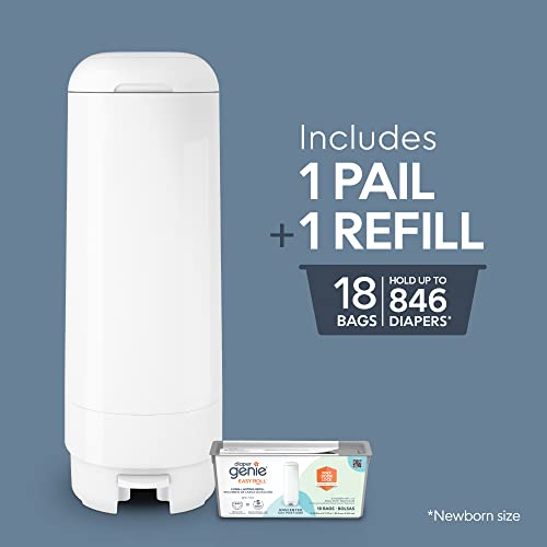 Diaper Genie Signature Pail with Long-Lasting Refill and White Variation — Odor Locking, Hands-Free, Holds 846 Diapers
