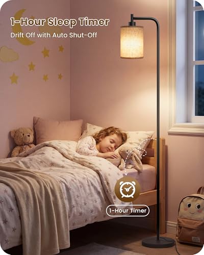 Dimmable Floor Lamp with Remote & 10W Bulb - Black + Beige Modern Living Room Light