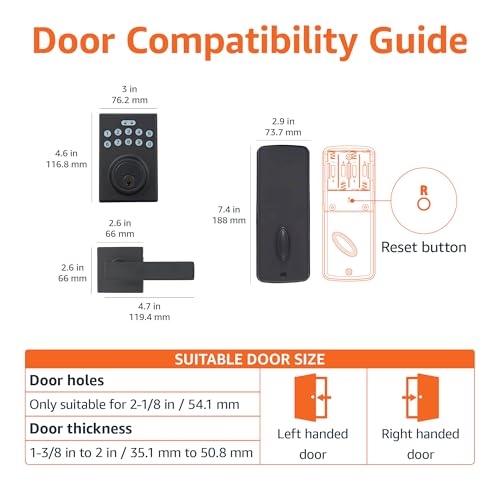 Electronic Keypad Door Lock with Handle Set - Matte Black - Easy Install