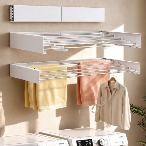 80CM Wall Mounted Clothes Drying Rack Foldable 60 lb Laundry Room Storage