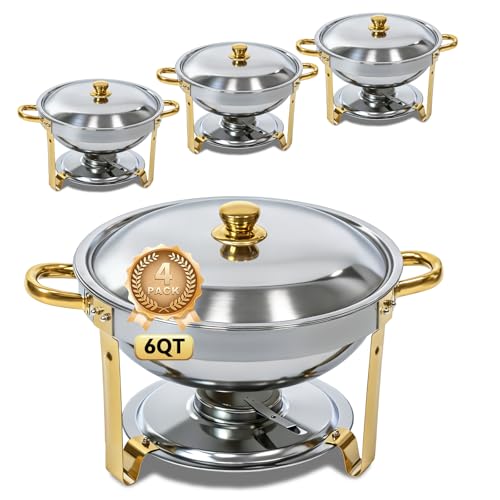 6QT Round Chafing Dishes Buffet Warmers Set - Gold & Silver 4 Pack