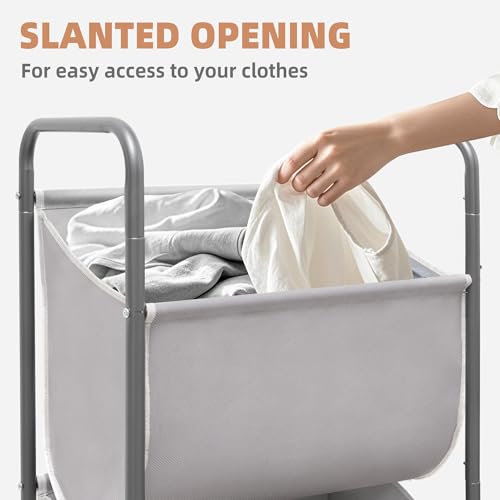 Storage Maniac 3-Tier Gray Vertical Laundry Hamper with Wheels - 120L Capacity