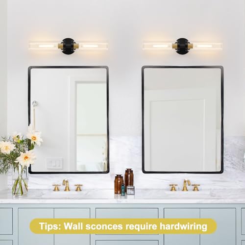 Black and Gold Wall Sconces Set of 2 - 22-Inch Hardwired Bathroom & Living Room Lighting - Variation of Black and Gold / Hardwired-22 Inch-2PC
