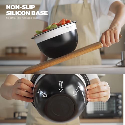 Kaiser Chef Wood Variation Stainless Steel 74oz Salad Bowl Kit with Lid & Accessories