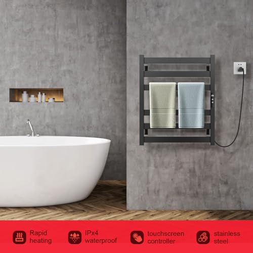 Colliford 26 Inch Stainless Steel Towel Warmer Rack with 6 Bars - Wall Mount or Plug-In