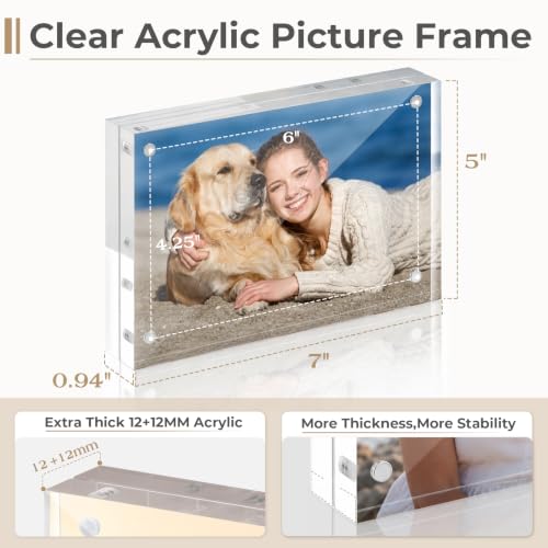 5x7 Acrylic Picture Frame Set - 5 Pack Thicker Frameless Double-Sided Display