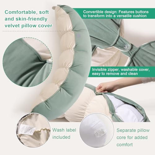 Long Body Pillow for Adults - Green-White 29.5" Bolster Sleeping Support