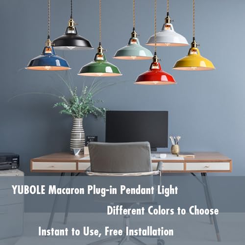 YUBOLE Modern Green Plug-in Pendant Light Macaron Kitchen Hanging