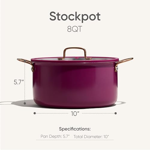 8QT Full Clad Tri-Ply Stainless Steel Stock Pot with Lid - Purple, Dishwasher Safe, Even Heating, All Stoves Compatible