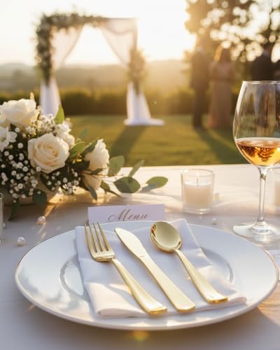bUCLA 7.4 Inch Gold & Silver Disposable Cutlery Set 600 Pieces for Weddings & Parties