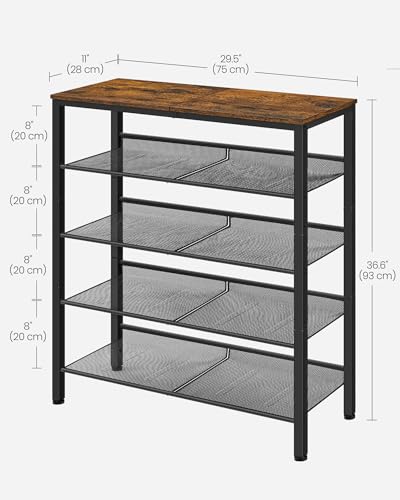 VASAGLE 5-Tier Adjustable Shoe Rack Rustic Brown & Ink Black - Freestanding Entryway Organizer